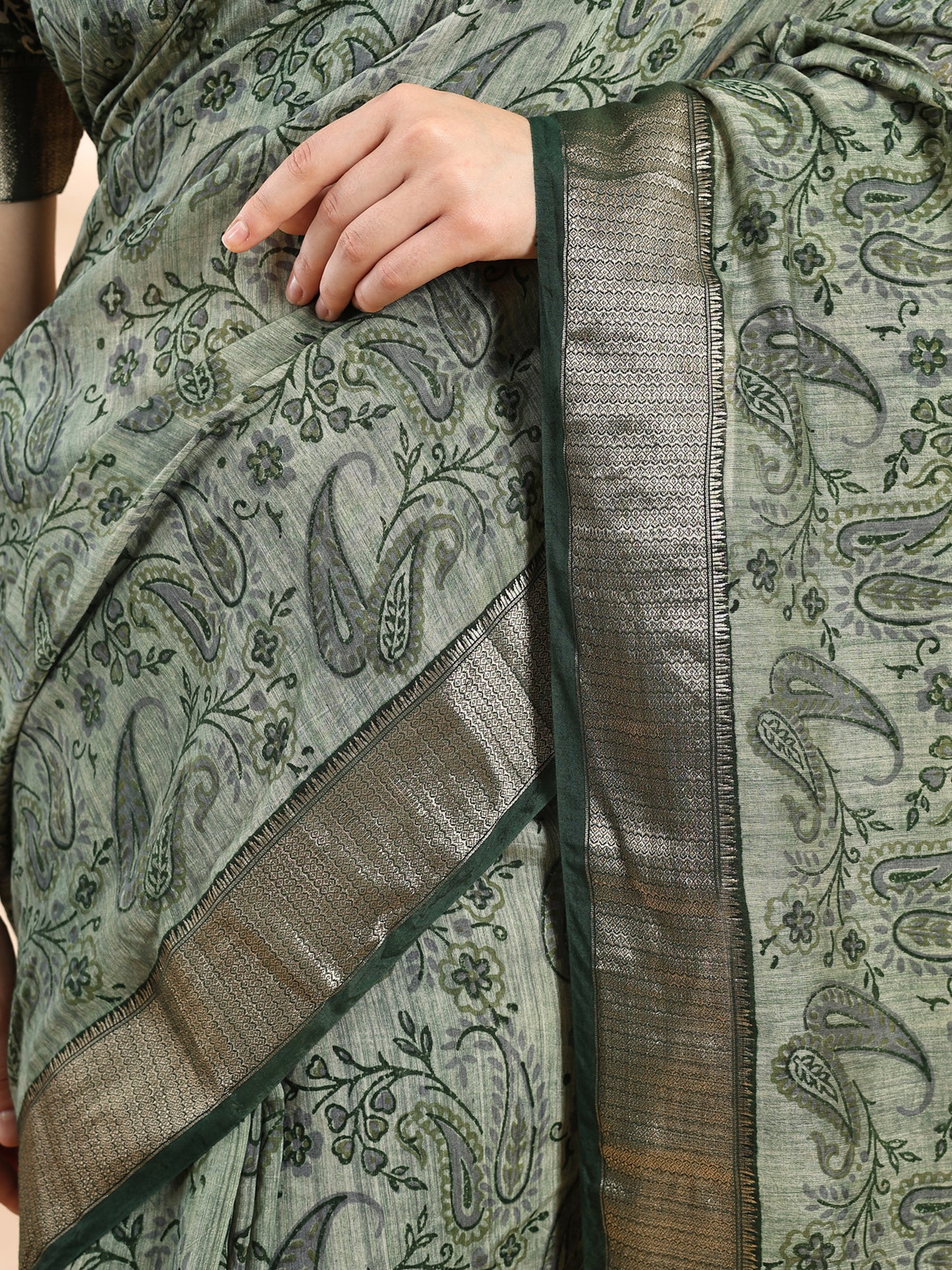 Green Assam Silk Golden Woven Saree