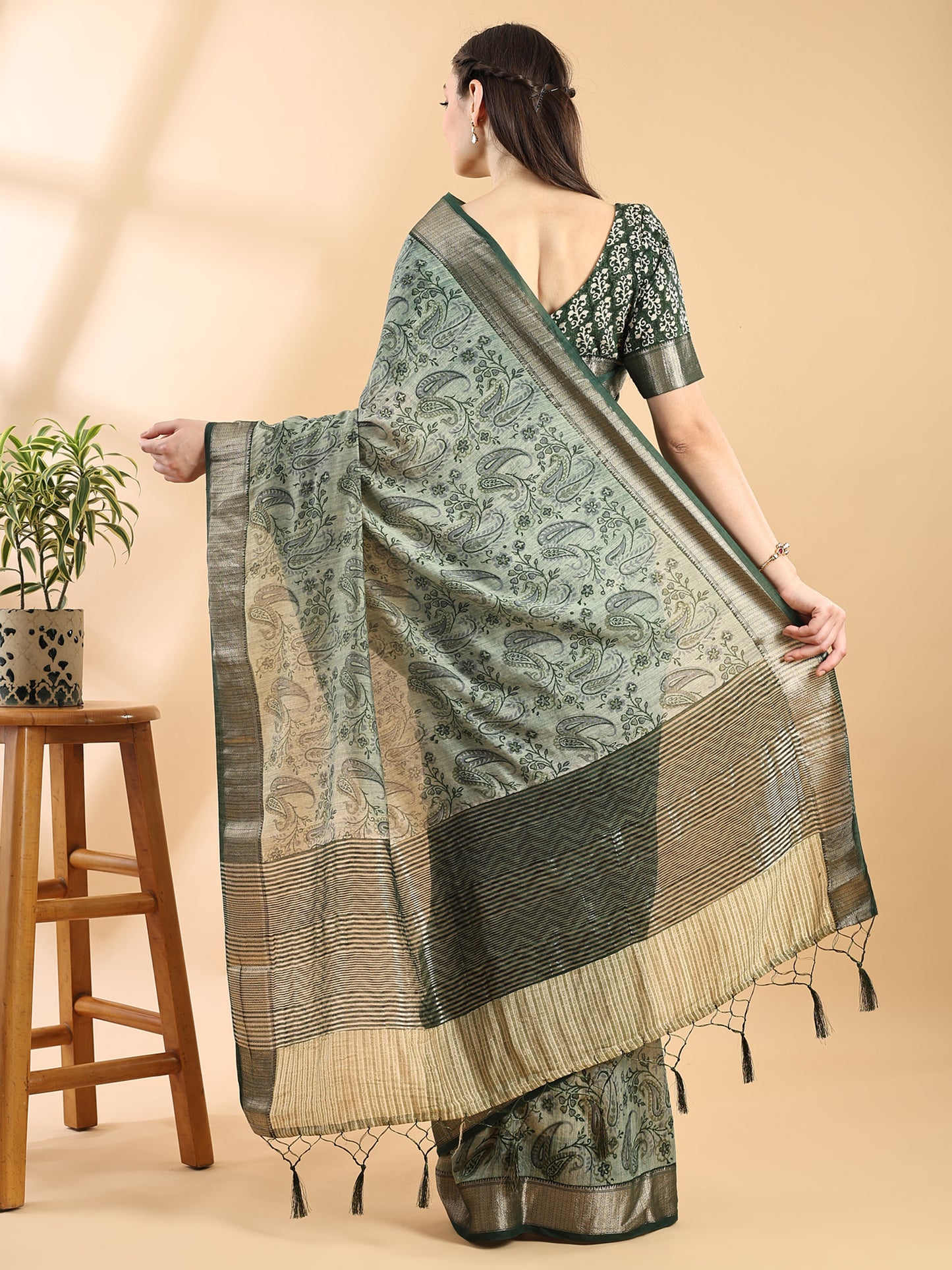 Green Assam Silk Golden Woven Saree