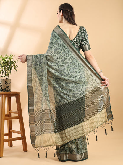 Green Assam Silk Golden Woven Saree
