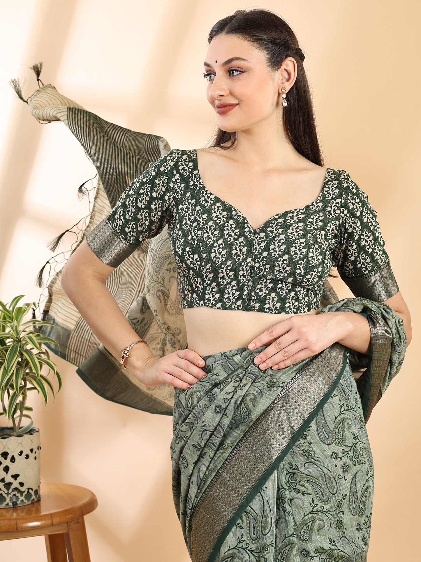 Green Assam Silk Golden Woven Saree