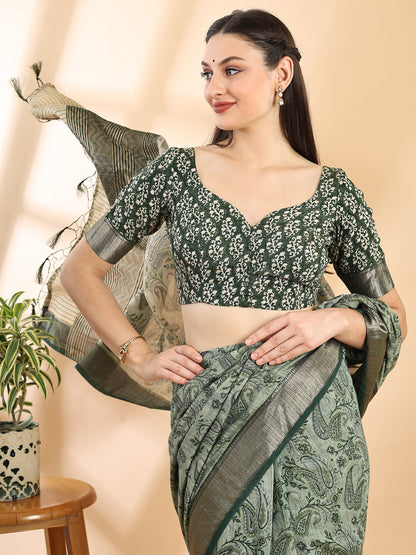 Green Assam Silk Golden Woven Saree