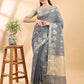 Grey Banarasi Cotton Saree with Zari Boota, Border and Pallu