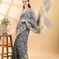 Grey Banarasi Cotton Saree with Zari Boota, Border and Pallu