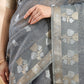 Grey Banarasi Cotton Saree with Zari Boota, Border and Pallu