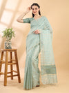 Sea Green Chanderi Silk Zari Checked Saree