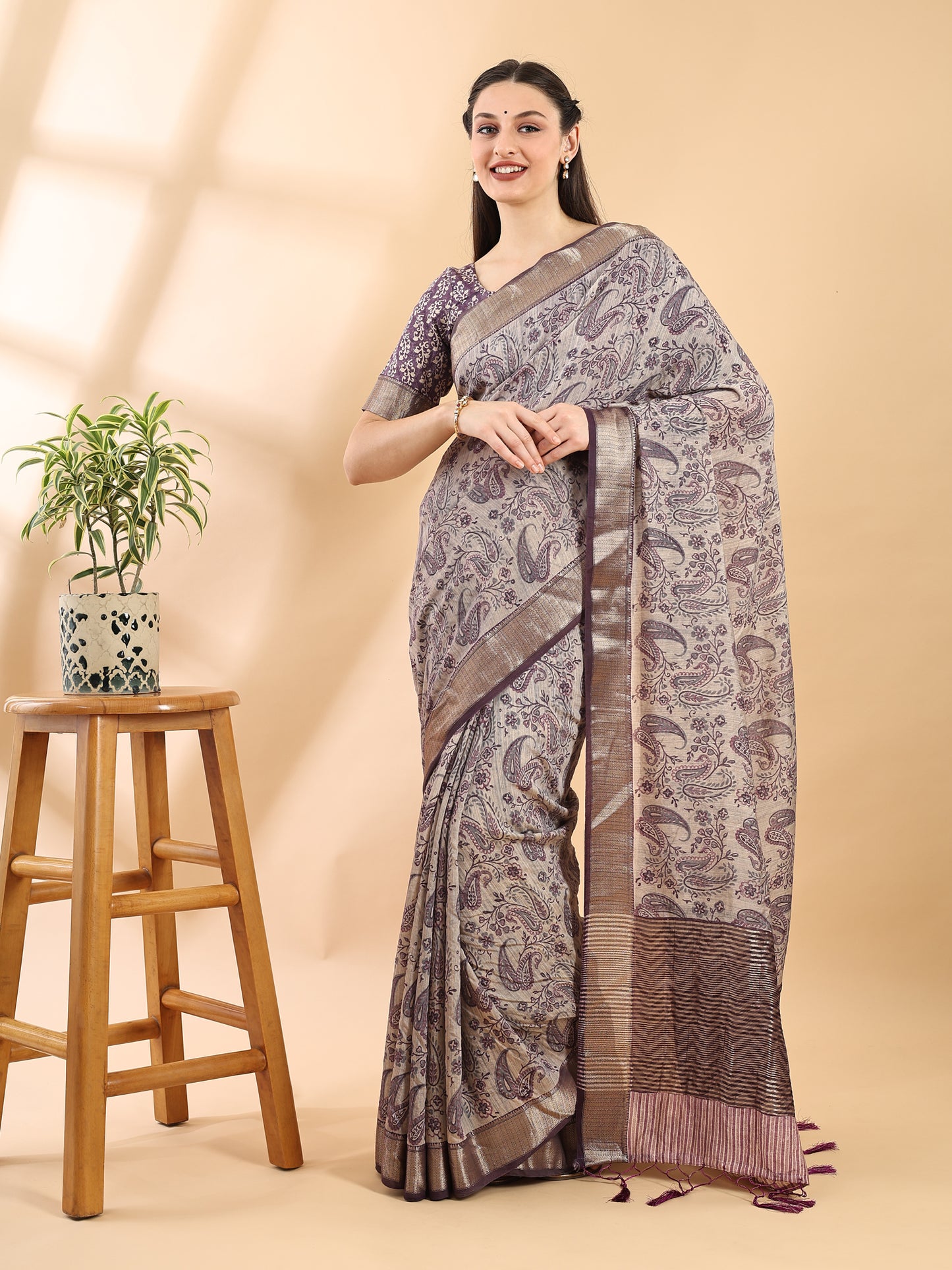 Purple Assam Silk Golden Woven Saree