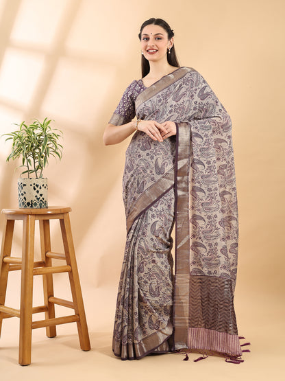 Purple Assam Silk Golden Woven Saree