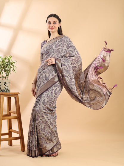 Purple Assam Silk Golden Woven Saree