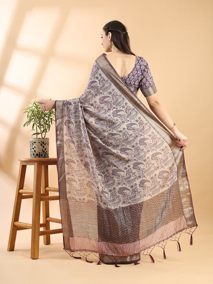 Purple Assam Silk Golden Woven Saree