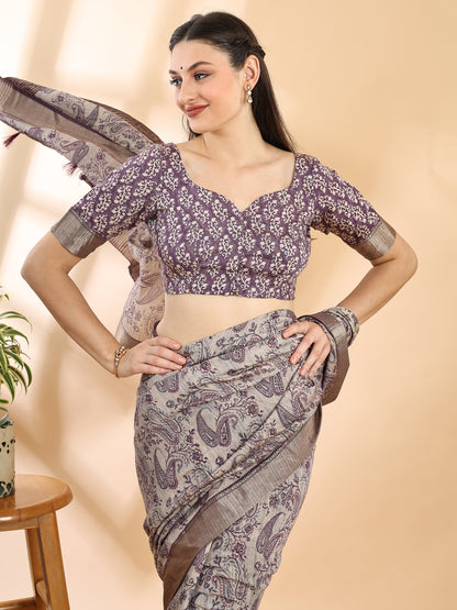Purple Assam Silk Golden Woven Saree