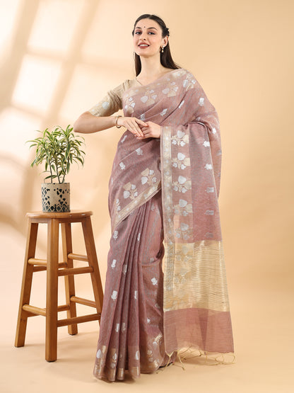 Mauve Banarasi Cotton Dual Zari Saree