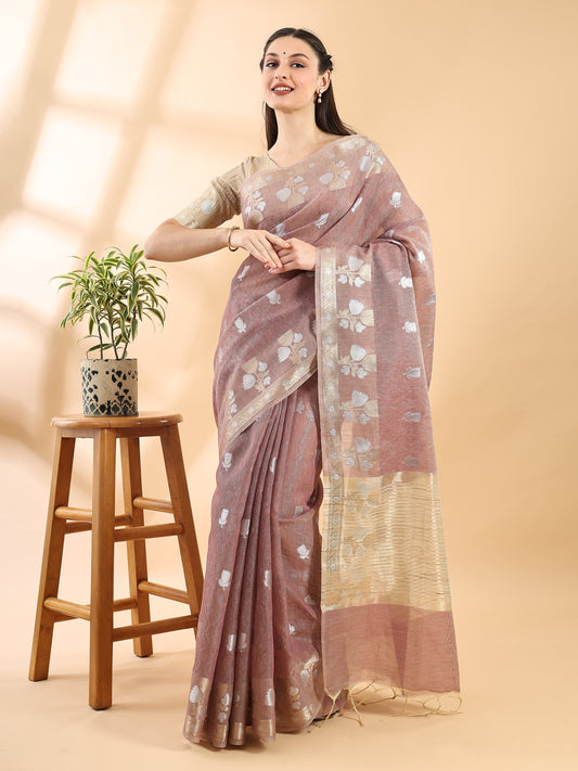 Mauve Banarasi Cotton Dual Zari Saree