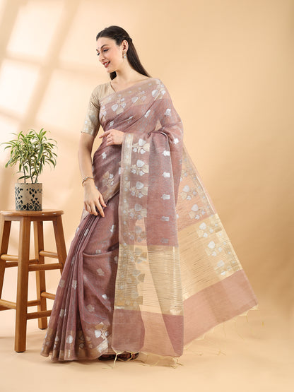 Mauve Banarasi Cotton Dual Zari Saree