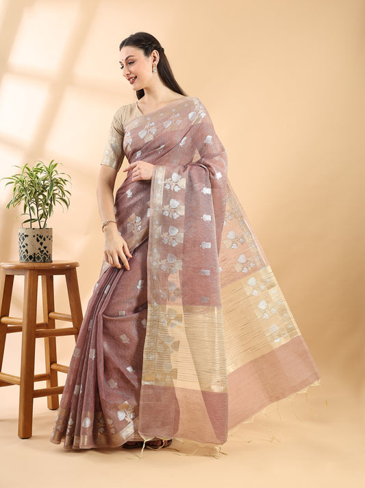 Mauve Banarasi Cotton Dual Zari Saree