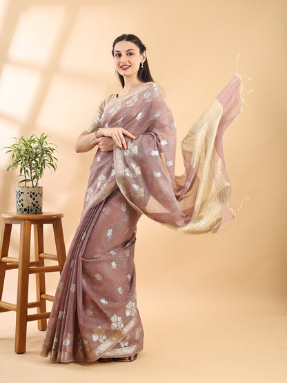 Mauve Banarasi Cotton Dual Zari Saree