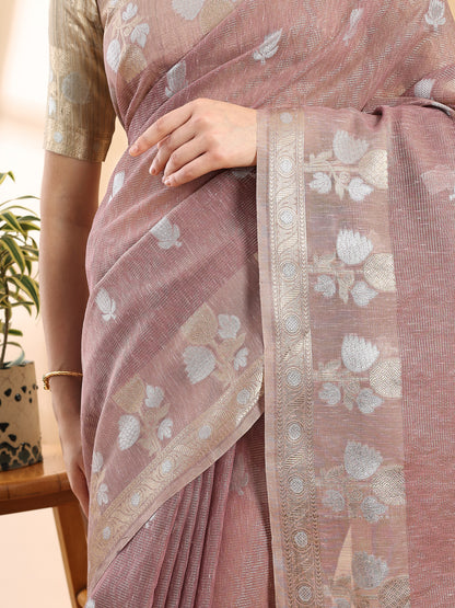 Mauve Banarasi Cotton Dual Zari Saree