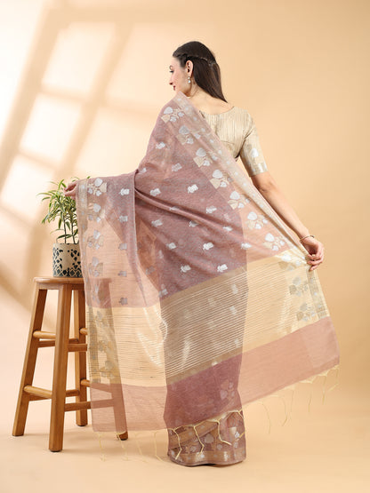 Mauve Banarasi Cotton Dual Zari Saree