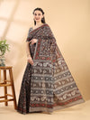Deep Brown Cotton Bagru Printed Saree
