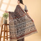 Deep Brown Pure Cotton Saree with Bagru Hand Block Print
