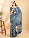Indigo Blue Cotton Bagru Printed Saree