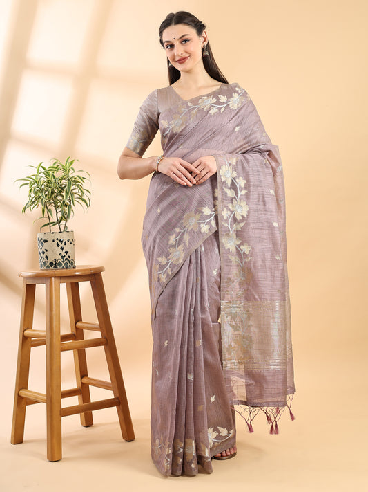 Mauve Banarasi Cotton Golden Zari Saree