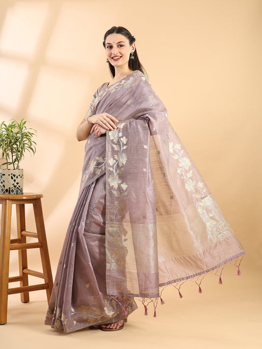Mauve Banarasi Cotton Golden Zari Saree