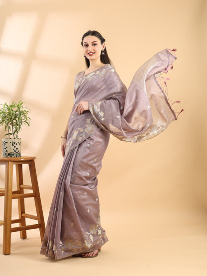 Mauve Banarasi Cotton Golden Zari Saree