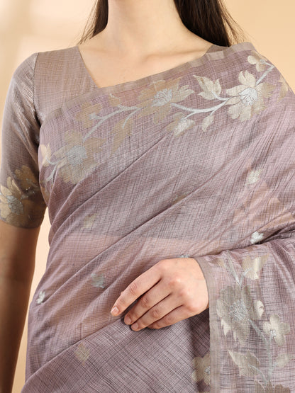Mauve Banarasi Cotton Golden Zari Saree