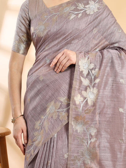 Mauve Banarasi Cotton Golden Zari Saree