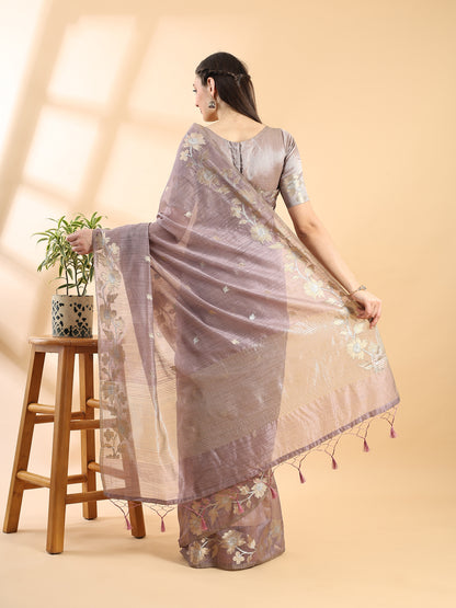 Mauve Banarasi Cotton Golden Zari Saree