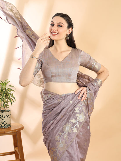 Mauve Banarasi Cotton Golden Zari Saree