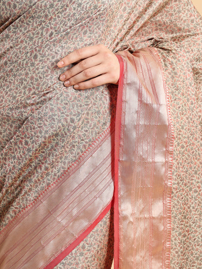Beige Semi Tanchui Zari Woven Saree