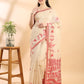 Beige & Red Handloom Jamdani Warli Saree
