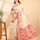Beige & Red Handloom Jamdani Warli Saree