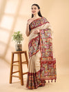 Beige & Red Semi Tussar Kalamkari Saree