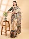 Beige & Green Tussar Kalamkari Saree