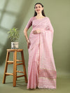 Pink Chanderi Silk Zari Checked Saree