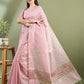 Pink Chanderi Silk Zari Checked Saree