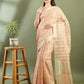 Peach Chanderi Silk Zari Striped Saree