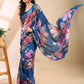 Blue Satin Georgette Floral Saree