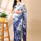 Blue & White Georgette Print Saree