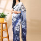 Blue & White Georgette Print Saree