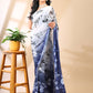 Blue & White Georgette Print Saree