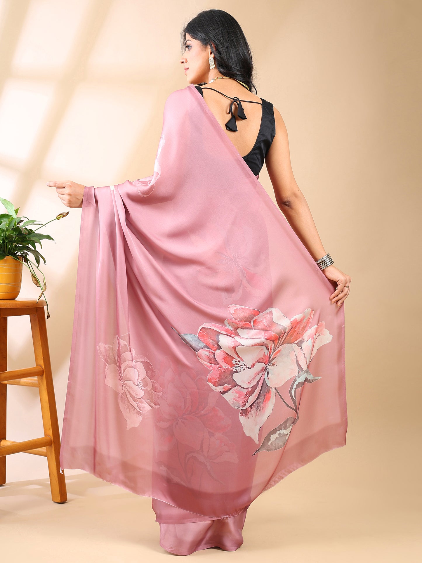 Rosy Pink Satin Georgette Saree