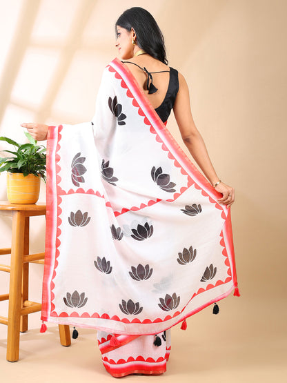 Linen Cotton Lotus Tapi Print Saree