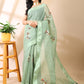 Green Chanderi Cotton Applique Saree