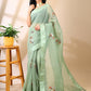 Green Chanderi Cotton Applique Saree
