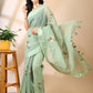 Green Chanderi Cotton Applique Saree