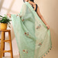 Green Chanderi Cotton Applique Saree