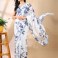 White Georgette Floral Print Saree